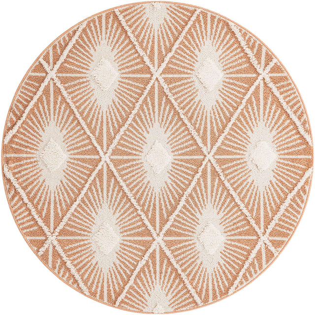 Rust Red 6' 1 x 6' 1 Boho Round Area Rug 100% Polyester With Cotton Backing Geometric Modern Boho Bohemian Decor Carpet for Living Rooms Office Dining Kitchen Unique Interior Design for Sale at Rug Engine