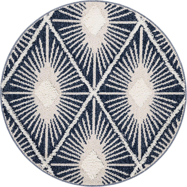 Blue 4' 1 x 4' 1 Boho Round Area Rug 100% Polyester With Cotton Backing Geometric Modern Boho Bohemian Decor Carpet for Living Rooms Office Dining Kitchen Unique Interior Design for Sale at Rug Engine
