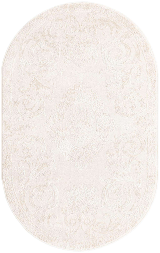 Ivory 3' 3 x 5' 3 Finsbury Oval Area Rug 60% Polypropylene & 40% Polyester Contemporary Carpet for Living Rooms, Dining, Offices for Sale at Rug Engine