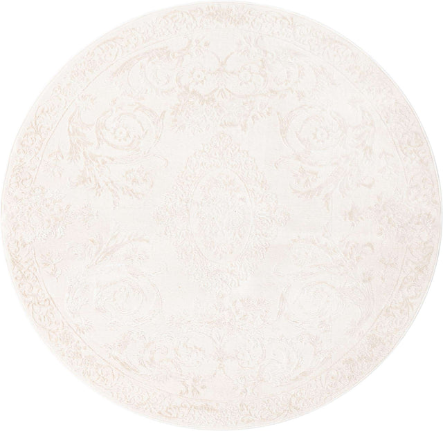 Ivory 6' 1 x 6' 1 Finsbury Round Area Rug 60% Polypropylene & 40% Polyester Contemporary Carpet for Living Rooms, Dining, Offices for Sale at Rug Engine