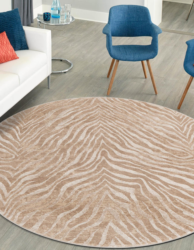 Ivory Beige 5' 3 x 5' 3 Finsbury Round Area Rug 60% Polypropylene & 40% Polyester Contemporary Carpet for Living Rooms, Dining, Offices for Sale at Rug Engine