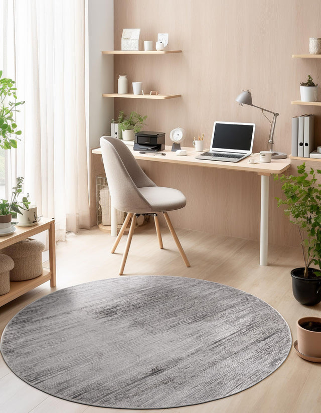 Gray 10' x 10' Finsbury Round Area Rug 60% Polypropylene & 40% Polyester Contemporary Carpet for Living Rooms, Dining, Offices for Sale at Rug Engine