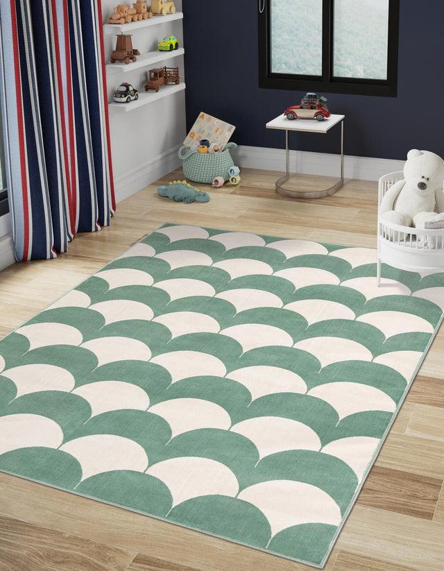 Soft Green 7' 10 x 10' Whimsy Kids Rectangle Area Rug for Baby Nursery, Toddler Playroom, Bedrooms Playful Fun Design Easy Clean Carpet for Sale at Rug Engine