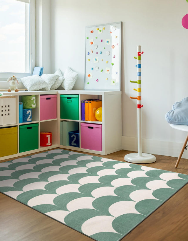 Soft Green 7' 10 x 10' Whimsy Kids Rectangle Area Rug for Baby Nursery, Toddler Playroom, Bedrooms Playful Fun Design Easy Clean Carpet for Sale at Rug Engine