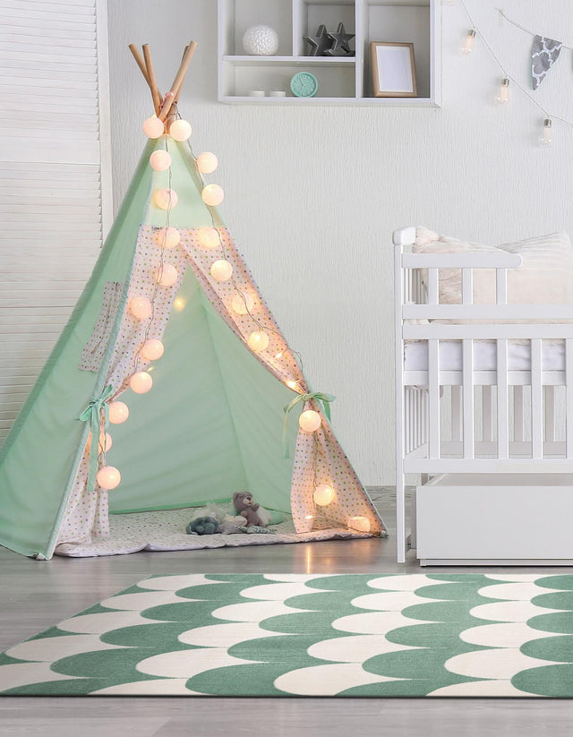 Soft Green 6' 1 x 9' Whimsy Kids Rectangle Area Rug for Baby Nursery, Toddler Playroom, Bedrooms