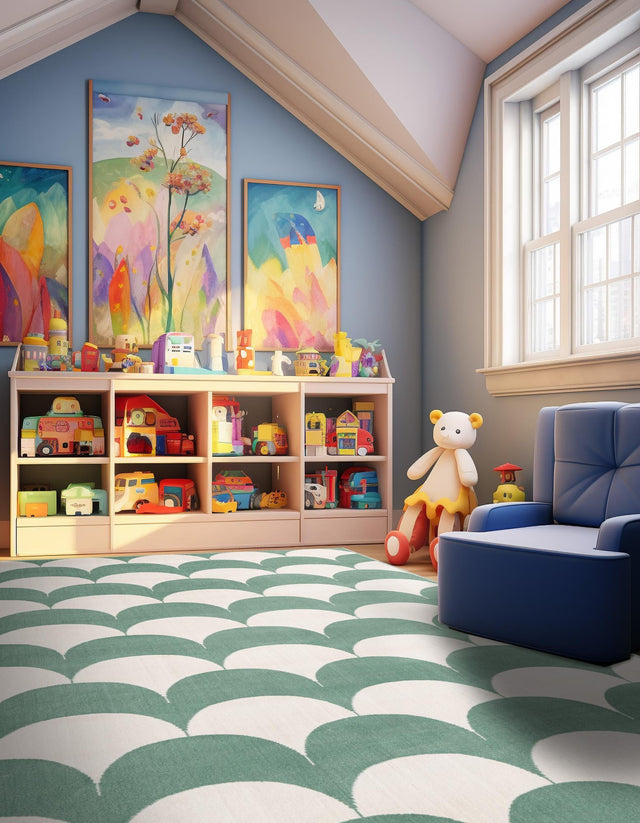 Soft Green 5' 1 x 7' 1 Whimsy Kids Rectangle Area Rug for Baby Nursery, Toddler Playroom, Bedrooms