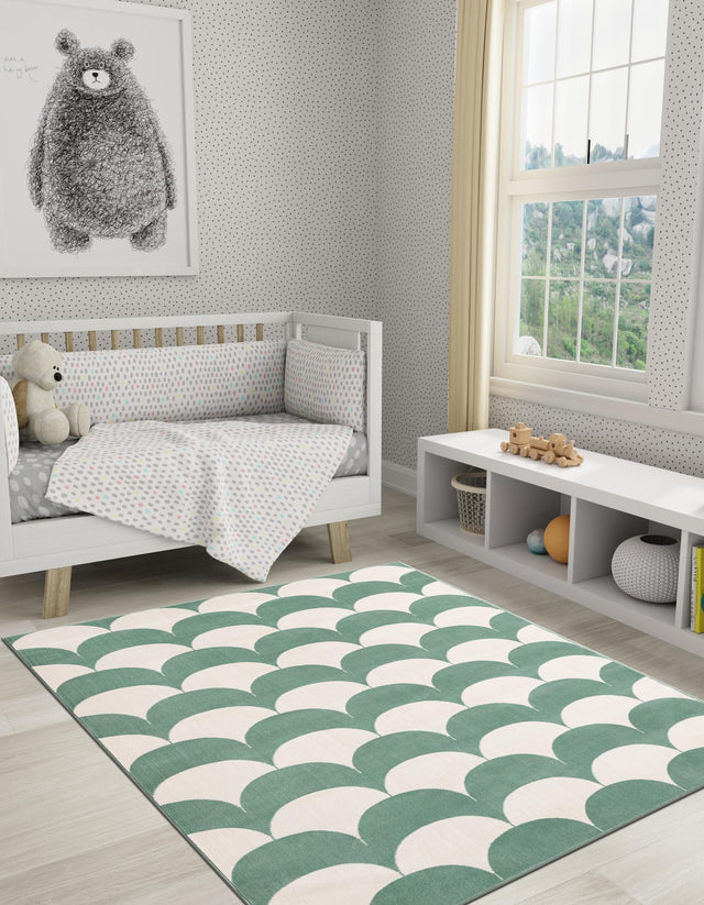 Soft Green 6' 1 x 9' Whimsy Kids Rectangle Area Rug for Baby Nursery, Toddler Playroom, Bedrooms
