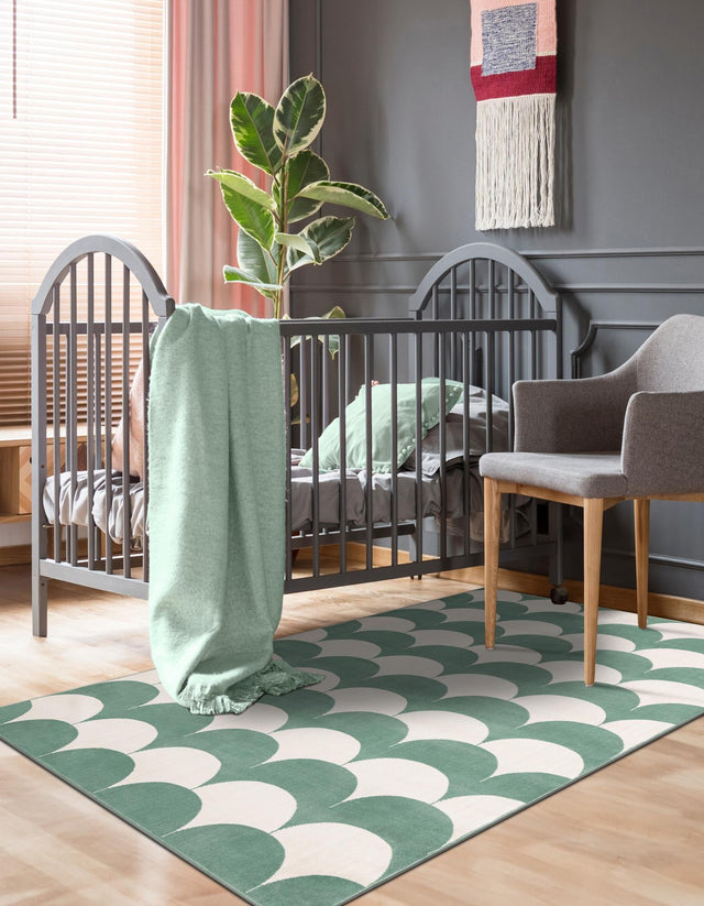 Soft Green 5' 1 x 7' 1 Whimsy Kids Rectangle Area Rug for Baby Nursery, Toddler Playroom, Bedrooms