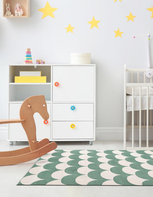 Soft Green 5' 3 x 8' Whimsy Kids Rectangle Area Rug for Baby Nursery, Toddler Playroom, Bedrooms