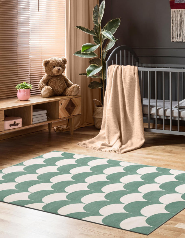 Soft Green 7' 10 x 10' Whimsy Kids Rectangle Area Rug for Baby Nursery, Toddler Playroom, Bedrooms Playful Fun Design Easy Clean Carpet for Sale at Rug Engine