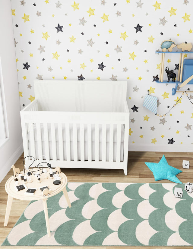Soft Green 2' x 8' Whimsy Kids Runner Area Rug for Baby Nursery, Toddler Playroom, Bedrooms Playful Fun Design Easy Clean Carpet for Sale at Rug Engine