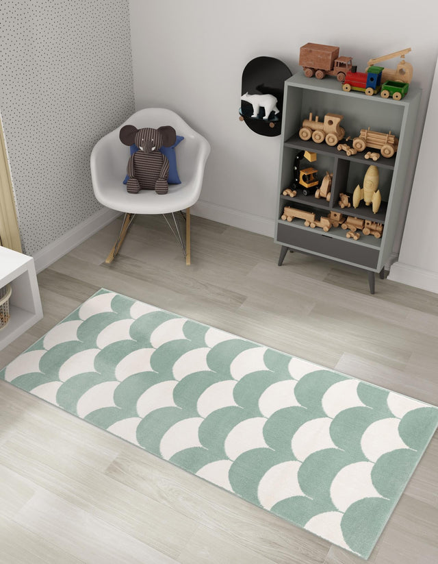 Soft Green 2' x 6' 1 Whimsy Kids Runner Area Rug for Baby Nursery, Toddler Playroom, Bedrooms