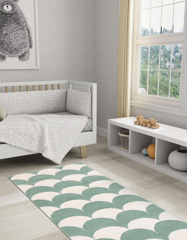 Soft Green 2' x 6' 1 Whimsy Kids Runner Area Rug for Baby Nursery, Toddler Playroom, Bedrooms