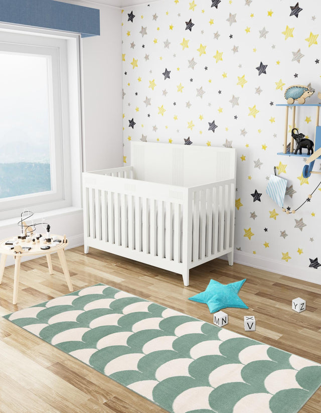 Soft Green 2' x 5' 1 Whimsy Kids Runner Area Rug for Baby Nursery, Toddler Playroom, Bedrooms