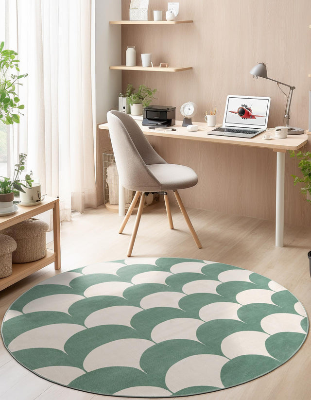 Soft Green 3' 1 x 3' 1 Whimsy Kids Round Area Rug for Baby Nursery, Toddler Playroom, Bedrooms Playful Fun Design Easy Clean Carpet for Sale at Rug Engine