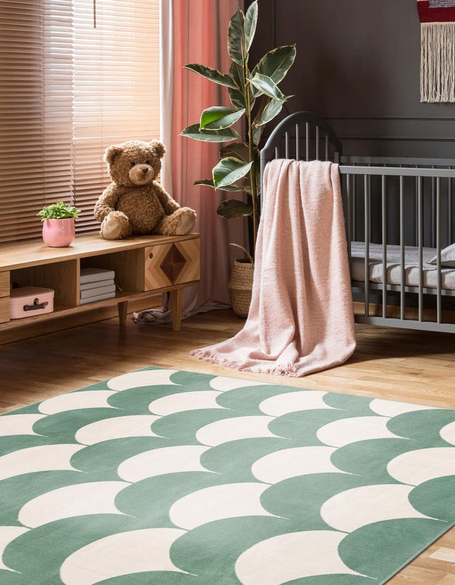 Soft Green 7' 10 x 7' 10 Whimsy Kids Square Area Rug for Baby Nursery, Toddler Playroom, Bedrooms