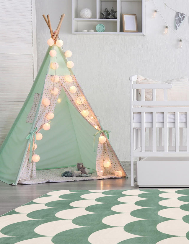 Soft Green 7' 10 x 7' 10 Whimsy Kids Square Area Rug for Baby Nursery, Toddler Playroom, Bedrooms