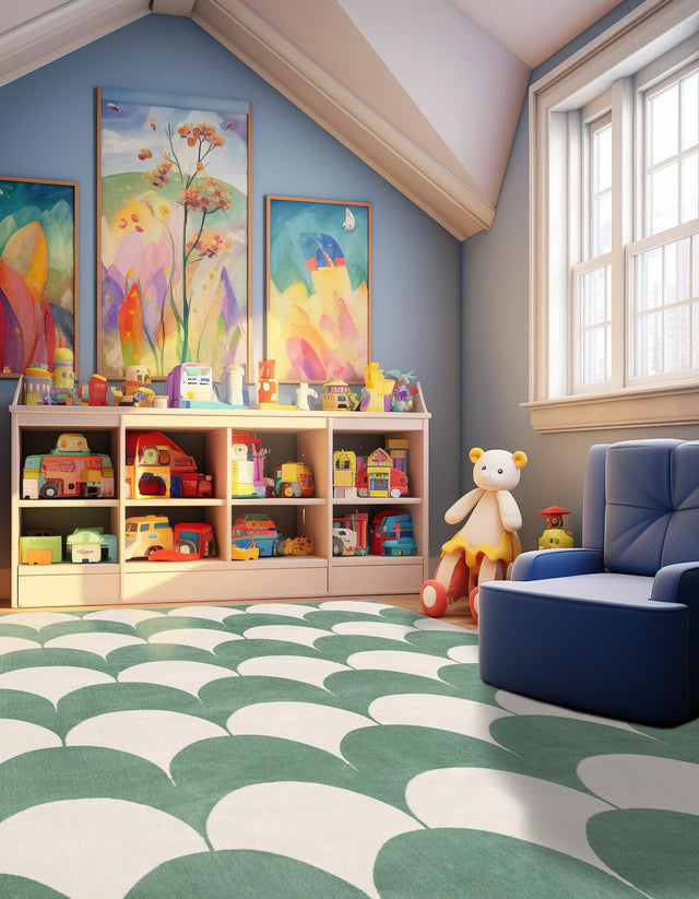 Soft Green 7' 10 x 7' 10 Whimsy Kids Square Area Rug for Baby Nursery, Toddler Playroom, Bedrooms