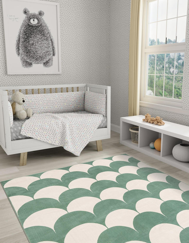 Soft Green 7' 10 x 7' 10 Whimsy Kids Square Area Rug for Baby Nursery, Toddler Playroom, Bedrooms