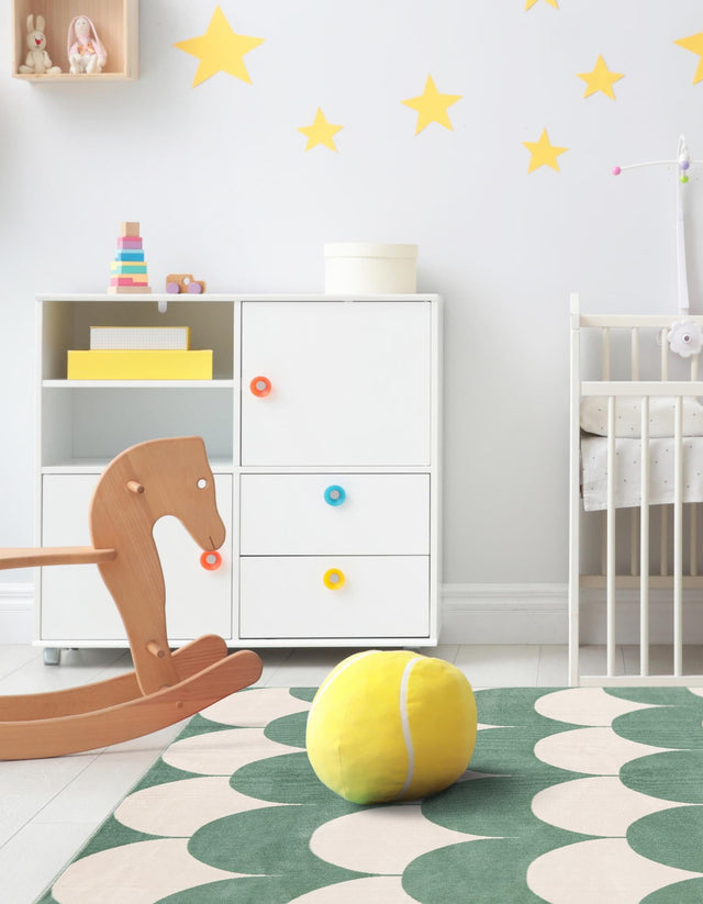 Soft Green 7' 10 x 7' 10 Whimsy Kids Square Area Rug for Baby Nursery, Toddler Playroom, Bedrooms