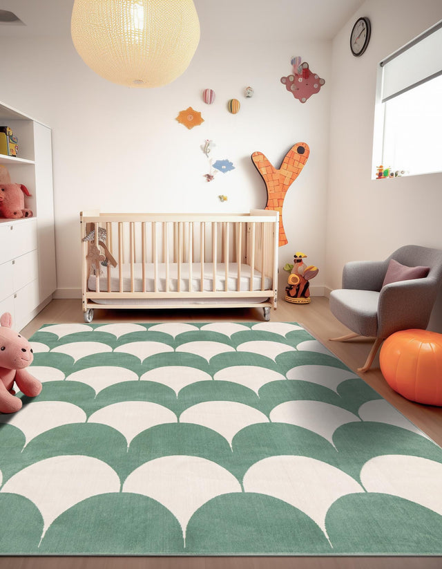 Soft Green 7' 10 x 7' 10 Whimsy Kids Square Area Rug for Baby Nursery, Toddler Playroom, Bedrooms