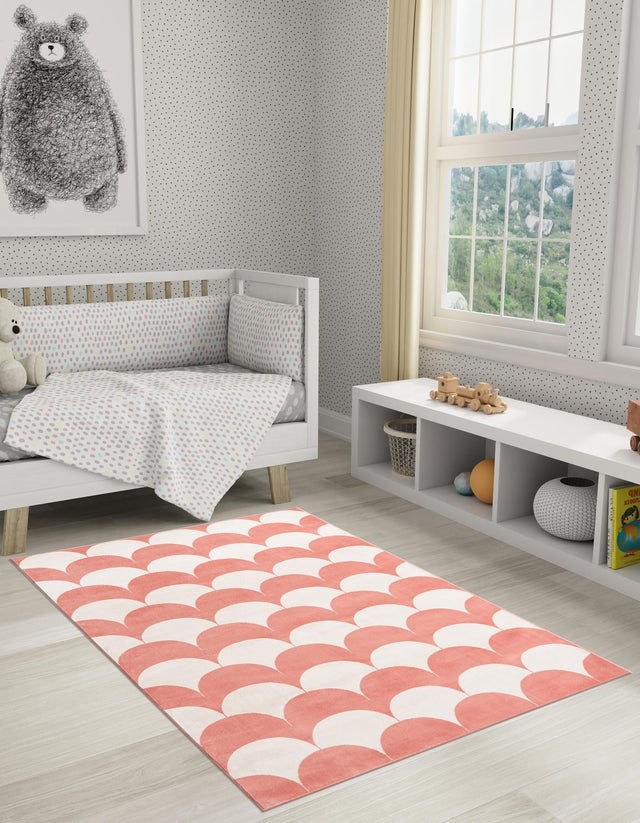 Soft Coral Pink 7' 10 x 10' Whimsy Kids Rectangle Area Rug for Baby Nursery, Toddler Playroom, Bedrooms