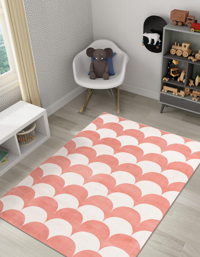 Soft Coral Pink 9' x 12' Whimsy Kids Rectangle Area Rug for Baby Nursery, Toddler Playroom, Bedrooms