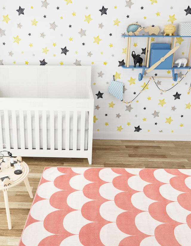 Soft Coral Pink 9' x 12' Whimsy Kids Rectangle Area Rug for Baby Nursery, Toddler Playroom, Bedrooms