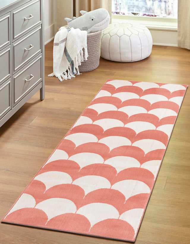 Soft Coral Pink 2' x 5' 1 Whimsy Kids Runner Area Rug for Baby Nursery, Toddler Playroom, Bedrooms Playful Fun Design Easy Clean Carpet for Sale at Rug Engine