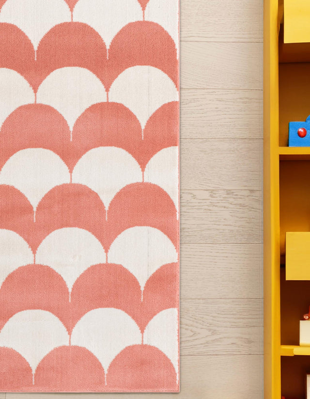 Soft Coral Pink 2' x 8' Whimsy Kids Runner Area Rug for Baby Nursery, Toddler Playroom, Bedrooms