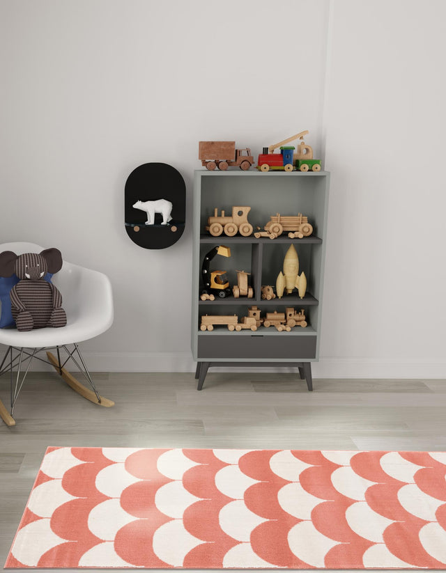 Soft Coral Pink 2' x 8' Whimsy Kids Runner Area Rug for Baby Nursery, Toddler Playroom, Bedrooms