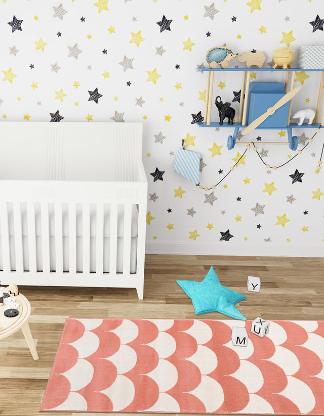 Soft Coral Pink 2' x 5' 1 Whimsy Kids Runner Area Rug for Baby Nursery, Toddler Playroom, Bedrooms Playful Fun Design Easy Clean Carpet for Sale at Rug Engine