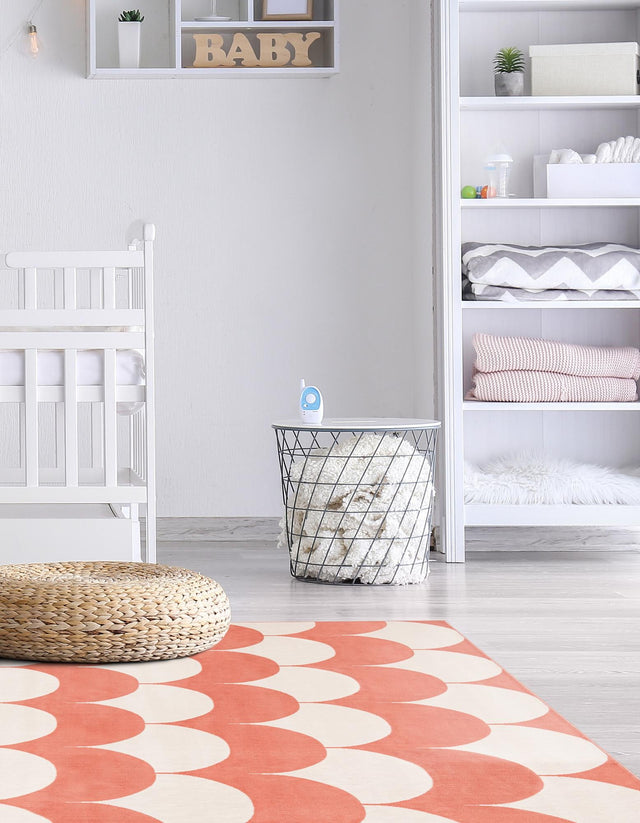 Soft Coral Pink 7' 10 x 7' 10 Whimsy Kids Square Area Rug for Baby Nursery, Toddler Playroom, Bedrooms