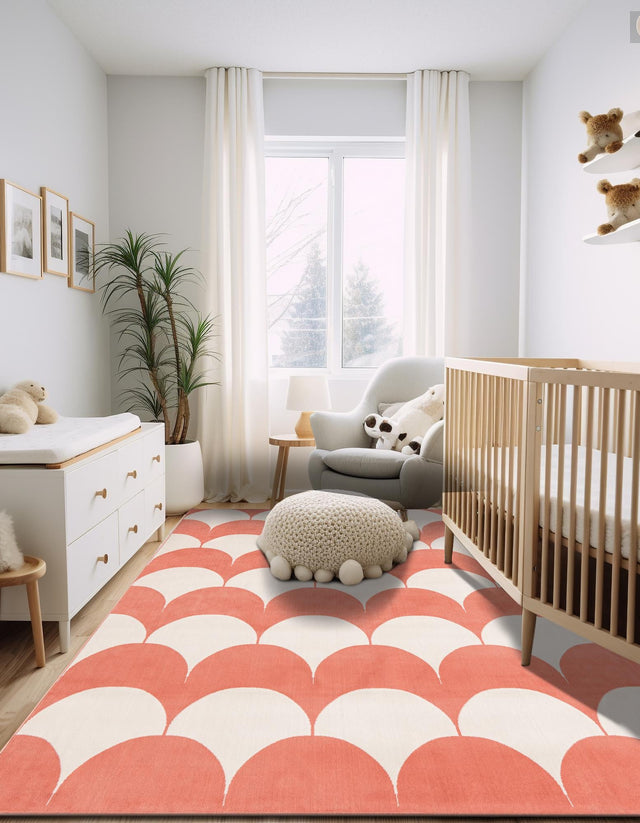 Soft Coral Pink 7' 10 x 7' 10 Whimsy Kids Square Area Rug for Baby Nursery, Toddler Playroom, Bedrooms