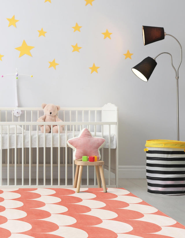 Soft Coral Pink 7' 10 x 7' 10 Whimsy Kids Square Area Rug for Baby Nursery, Toddler Playroom, Bedrooms