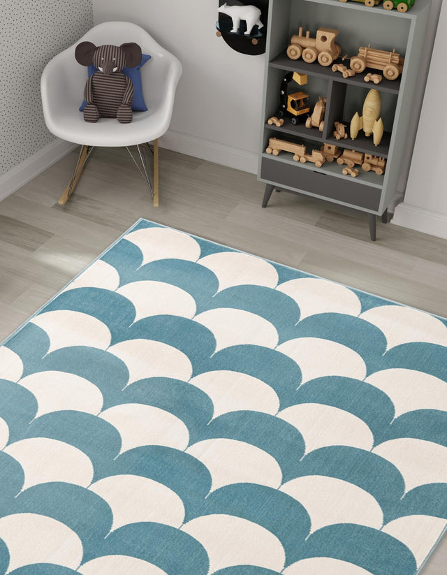 Sky blue 2' x 3' 1 Whimsy Kids Rectangle Area Rug for Baby Nursery, Toddler Playroom, Bedrooms