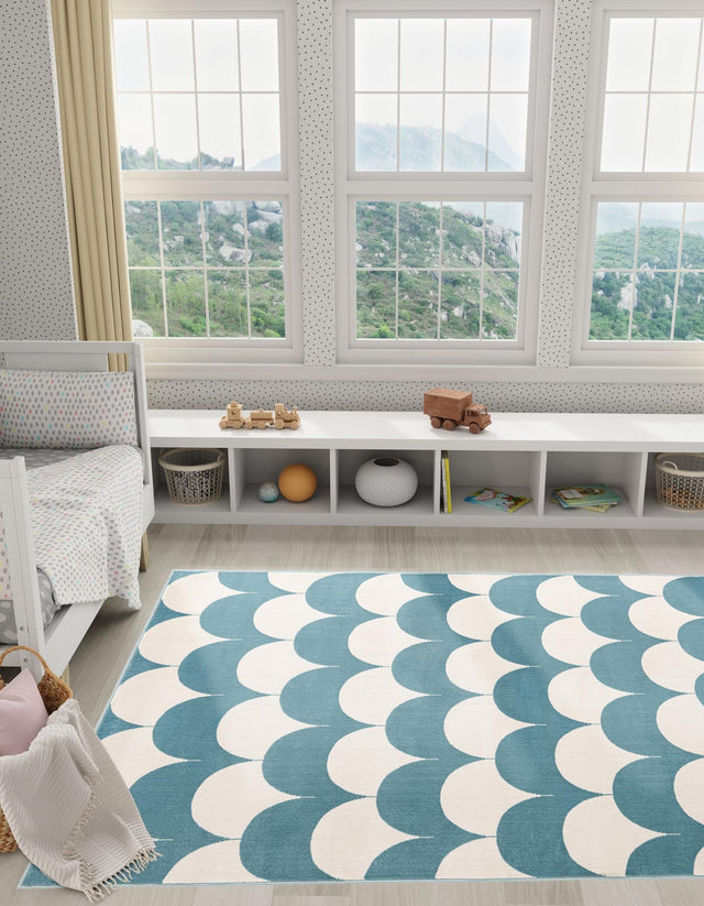 Sky blue 5' 1 x 7' 1 Whimsy Kids Rectangle Area Rug for Baby Nursery, Toddler Playroom, Bedrooms