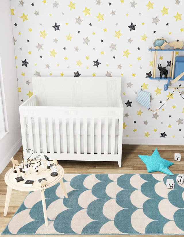 Sky blue 2' x 8' Whimsy Kids Runner Area Rug for Baby Nursery, Toddler Playroom, Bedrooms Playful Fun Design Easy Clean Carpet for Sale at Rug Engine