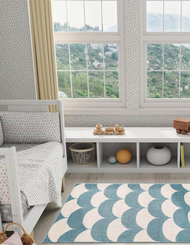 Sky blue 2' x 8' Whimsy Kids Runner Area Rug for Baby Nursery, Toddler Playroom, Bedrooms Playful Fun Design Easy Clean Carpet for Sale at Rug Engine