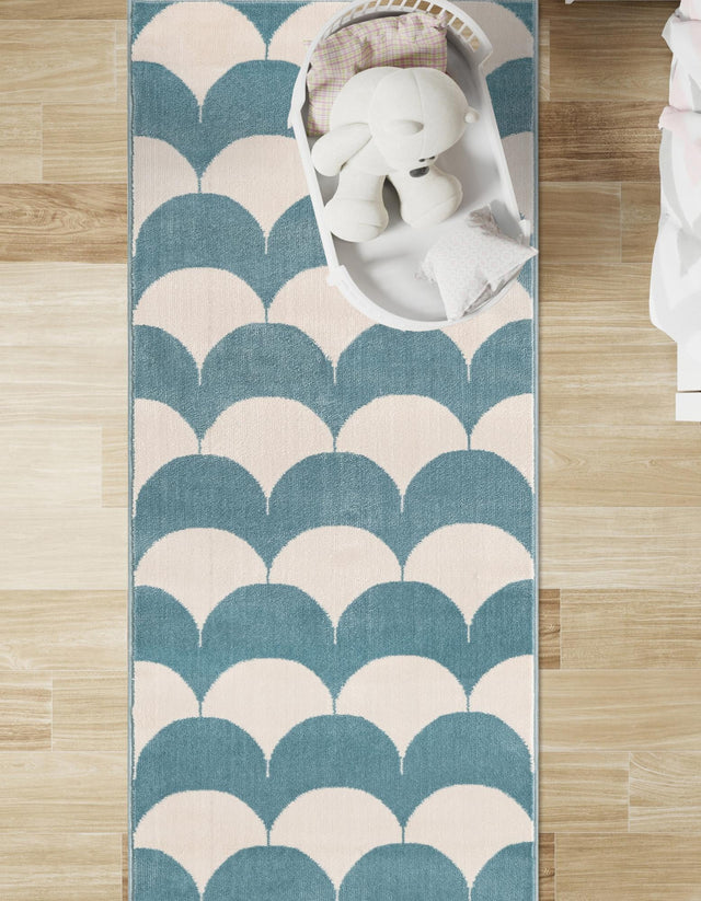 Sky blue 2' x 8' Whimsy Kids Runner Area Rug for Baby Nursery, Toddler Playroom, Bedrooms Playful Fun Design Easy Clean Carpet for Sale at Rug Engine