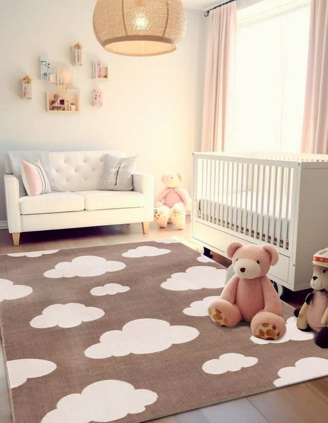 Hazelnut Beige 9' x 12' Whimsy Kids Rectangle Area Rug for Baby Nursery, Toddler Playroom, Bedrooms
