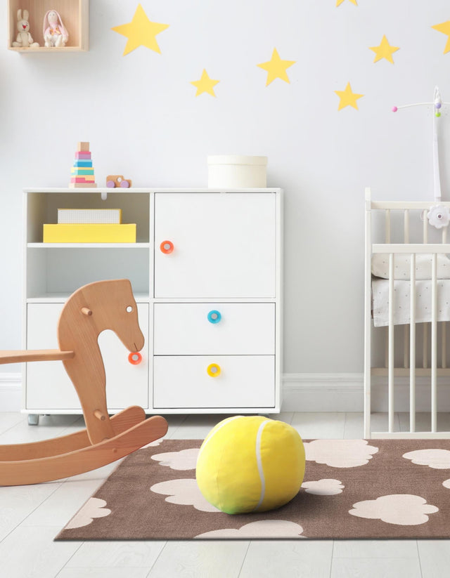 Hazelnut Beige 7' 10 x 10' Whimsy Kids Rectangle Area Rug for Baby Nursery, Toddler Playroom, Bedrooms Playful Fun Design Easy Clean Carpet for Sale at Rug Engine