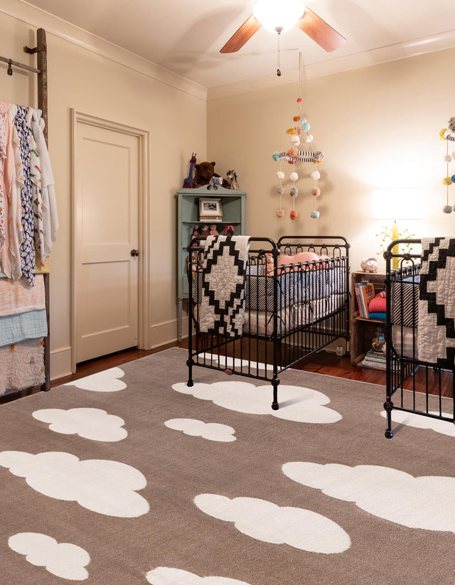 Hazelnut Beige 9' x 12' Whimsy Kids Rectangle Area Rug for Baby Nursery, Toddler Playroom, Bedrooms