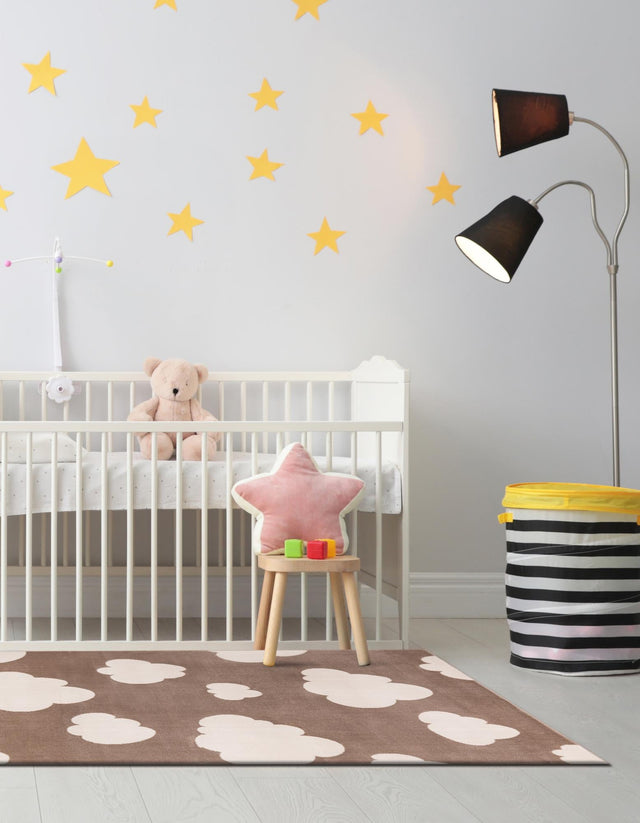 Hazelnut Beige 6' 1 x 9' Whimsy Kids Rectangle Area Rug for Baby Nursery, Toddler Playroom, Bedrooms Playful Fun Design Easy Clean Carpet for Sale at Rug Engine