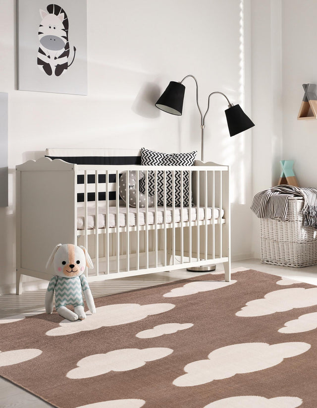 Hazelnut Beige 5' 1 x 7' 1 Whimsy Kids Rectangle Area Rug for Baby Nursery, Toddler Playroom, Bedrooms