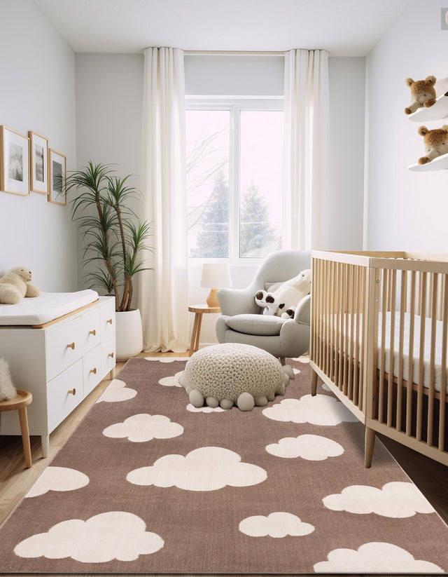 Hazelnut Beige 4' 1 x 6' 1 Whimsy Kids Rectangle Area Rug for Baby Nursery, Toddler Playroom, Bedrooms