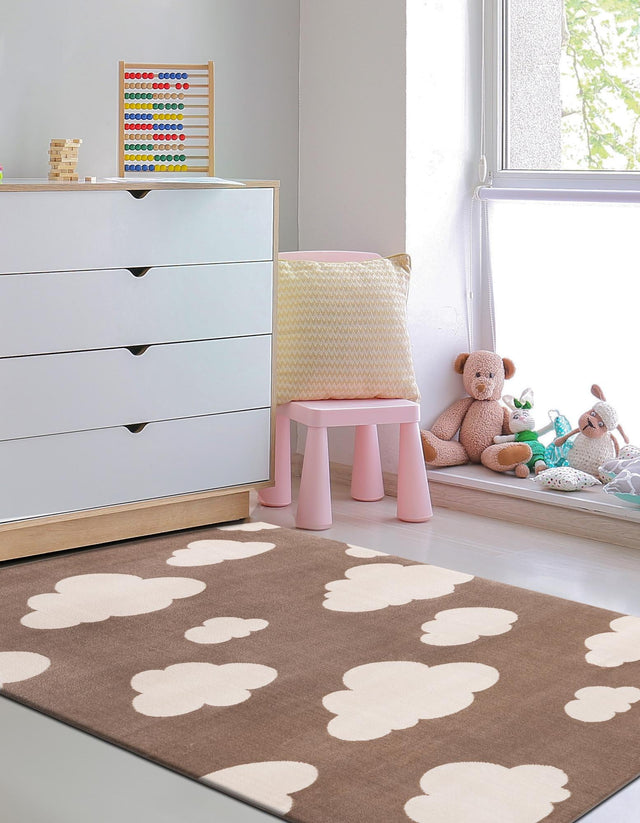 Hazelnut Beige 5' 3 x 8' Whimsy Kids Rectangle Area Rug for Baby Nursery, Toddler Playroom, Bedrooms