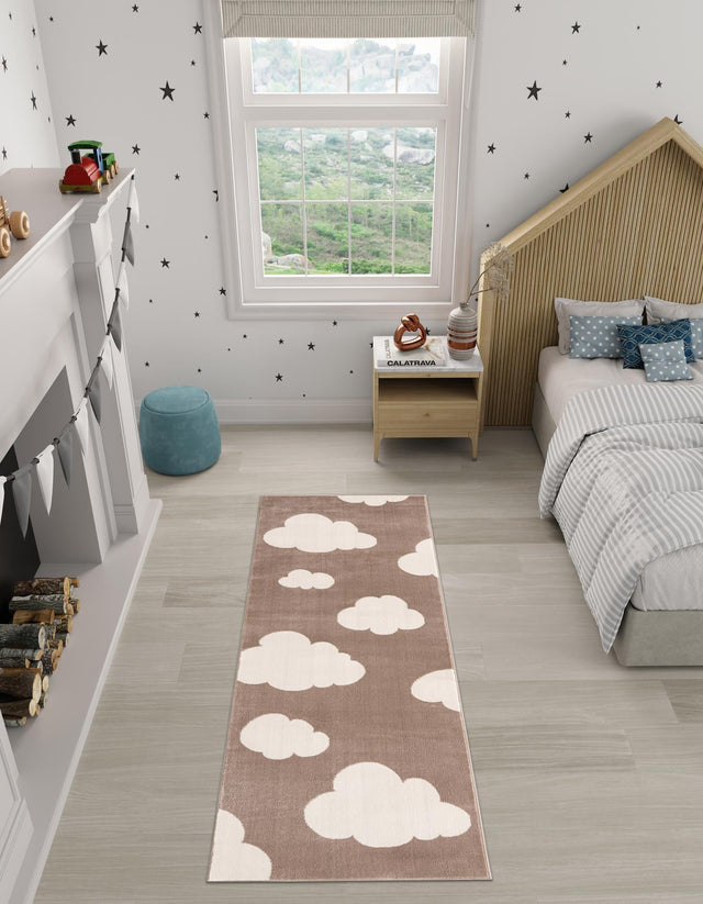 Hazelnut Beige 2' x 8' Whimsy Kids Runner Area Rug for Baby Nursery, Toddler Playroom, Bedrooms