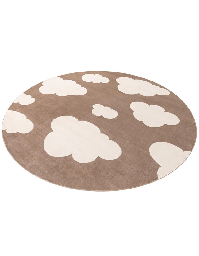 Hazelnut Beige 7' 10 x 7' 10 Whimsy Kids Round Area Rug for Baby Nursery, Toddler Playroom, Bedrooms