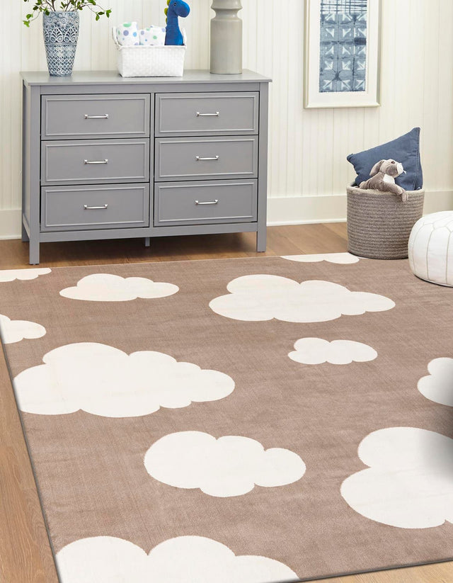 Hazelnut Beige 7' 10 x 7' 10 Whimsy Kids Square Area Rug for Baby Nursery, Toddler Playroom, Bedrooms